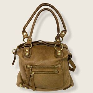 Linea Pelle Dylan‎ Leather Tote Brown Medium Shoulder Back Pockets Tan Beige Bag